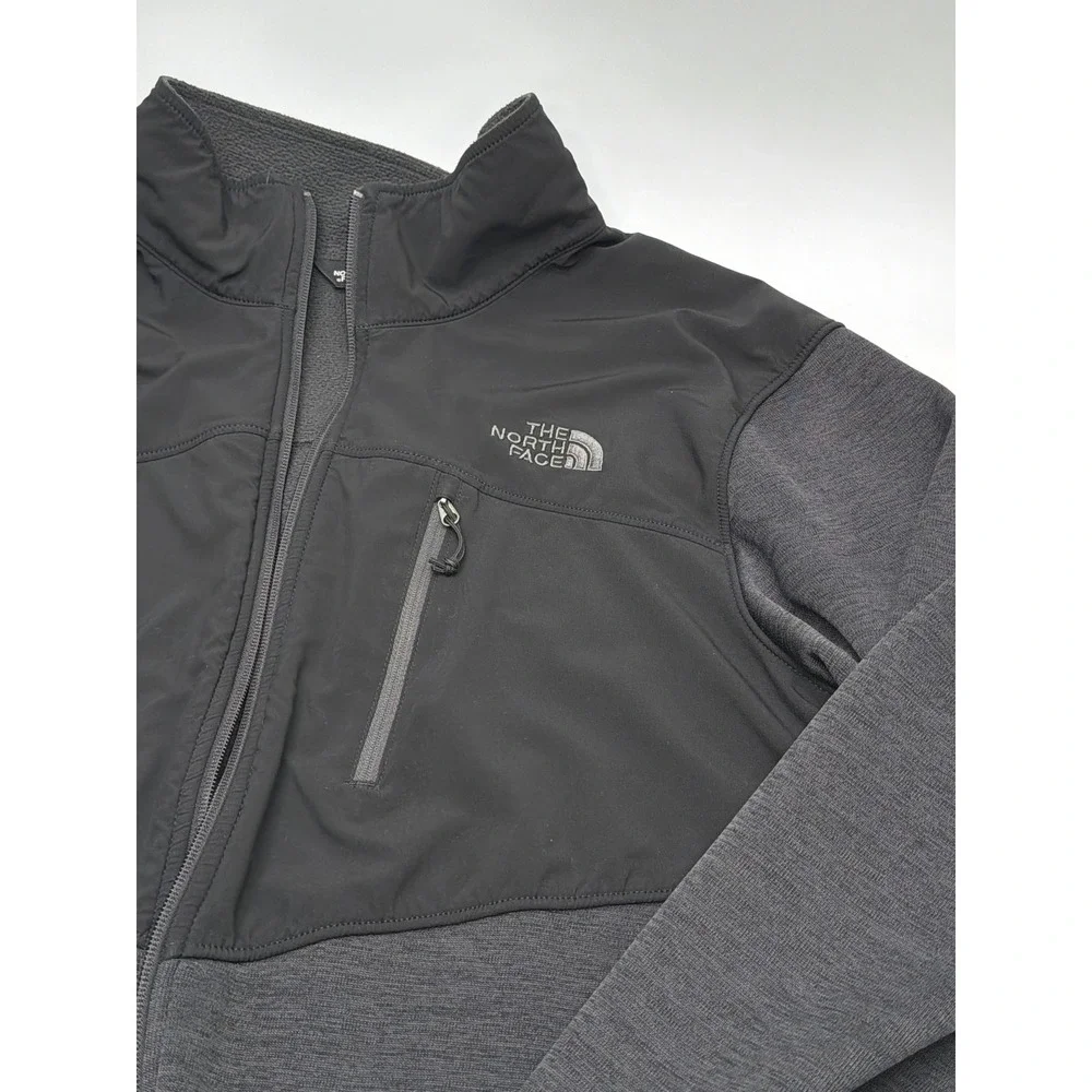 The North Face Mens Large Full Zip Hybrid Fleece Softshell Jacket Black Grey